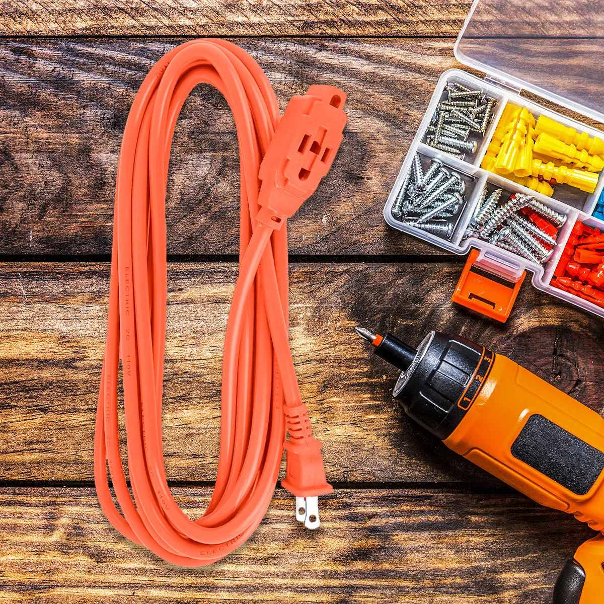 Extensión Eléctrica con 3 Contactos, 4 metros, color Naranja
