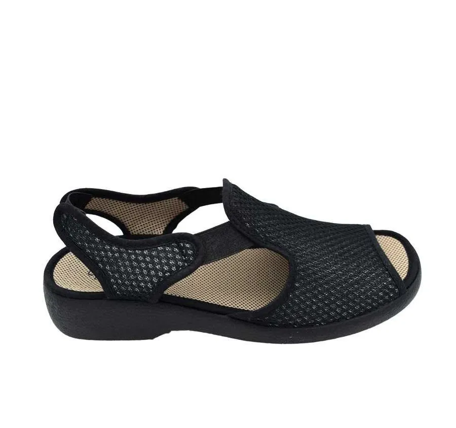 SANDALIA GARZÓN 3280.186 ELÁSTICOS REJILLA CON BRILLO NEGRA CÓMODA FRESCA DE MUJER 24463